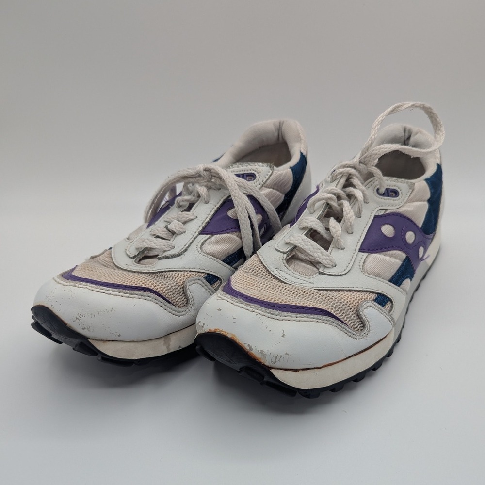 Saucony Shadow Original Mens 10 Retro Running Shoes White Purple Blue Sneakers